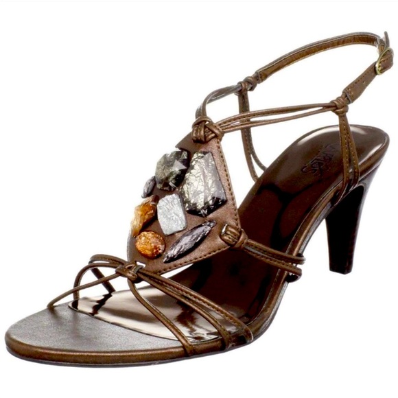 Carlos Santana "Tambien" Heeled Strappy Sandal in Bronze accented with Gems - Picture 2 of 7